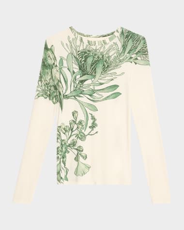 Jason Wu Collection Pincushion Floral-Printed Jersey Long-Sleeve Top