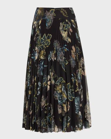 Jason Wu Collection Forest Floral Pleated Chiffon Skirt