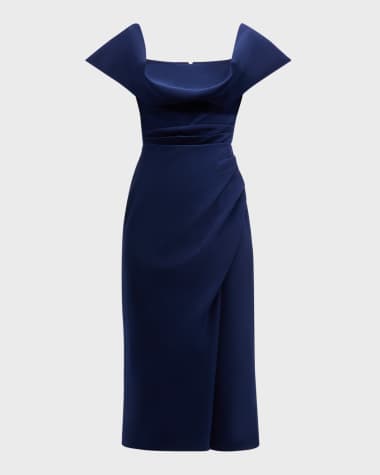 Carolina Herrera Draped Midi Dress with Slit