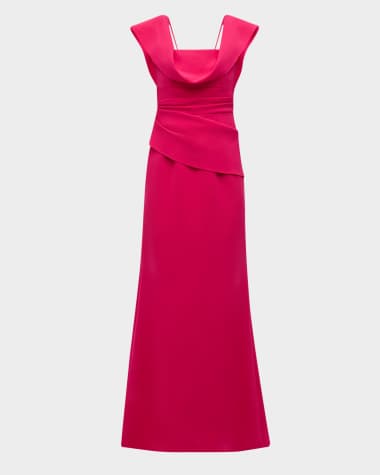 Carolina Herrera Draped Sleeveless Flared Gown