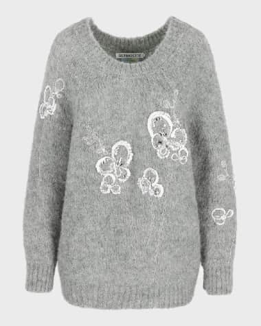 BERNADETTE Flower Embroidered Alpaca Wool Sweater
