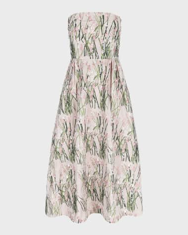 BERNADETTE Strapless Dette Embroidered Midi Dress