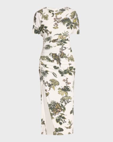 Jason Wu Collection Floral Ruched Jersey Midi Dress with High Slit