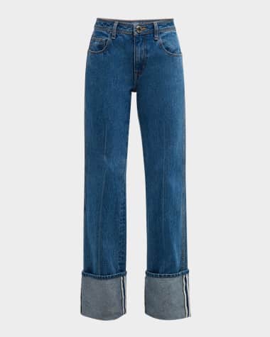 Brandon Maxwell Alexa Wide-Leg Cuffed Denim Jeans