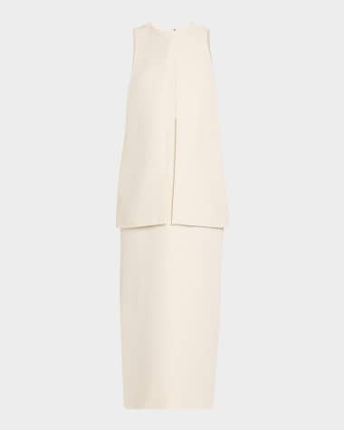 Brandon Maxwell Astrid Split-Front Tiered Tea-Length Dress