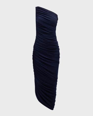 Norma Kamali Diana Shirred One-Shoulder Gown