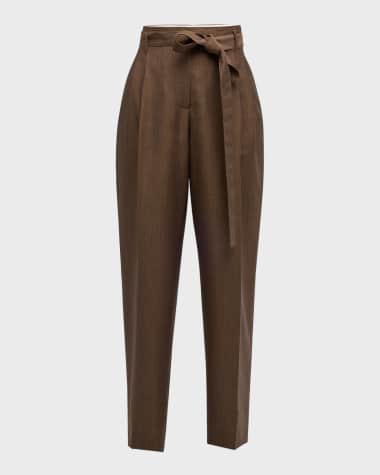 THE ROW Lonan Wool Wide-Leg Pants with Tie Belt