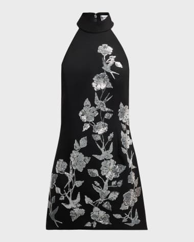 REBECCA VALLANCE Monroe Floral Embroidered Halter Mini Dress