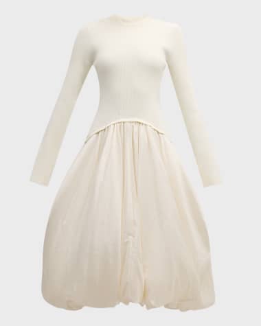 SIMKHAI Kenlie Mixed Media Bubble Midi Dress