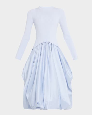 SIMKHAI Kenlie Mixed Media Bubble Midi Dress