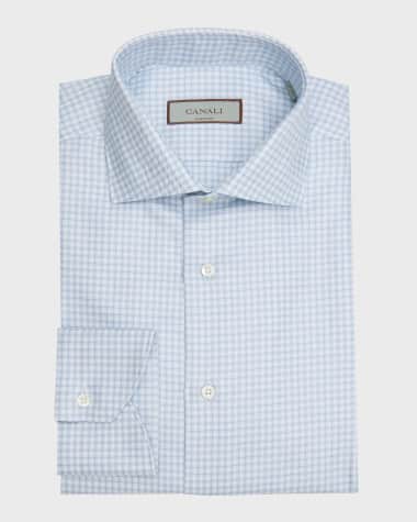 Canali Men's Cotton Micro-Check Dress Shirt