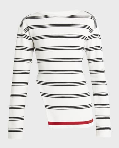 Marni Striped Slit-Hem Long-Sleeve Sweater