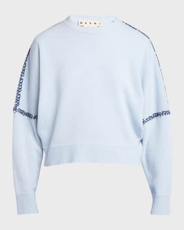 Marni Hand-Embroidered Crewneck Crop Wool-Cashmere Sweater