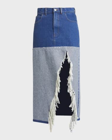Marni Distressed Slit-Hem Midi Denim Skirt