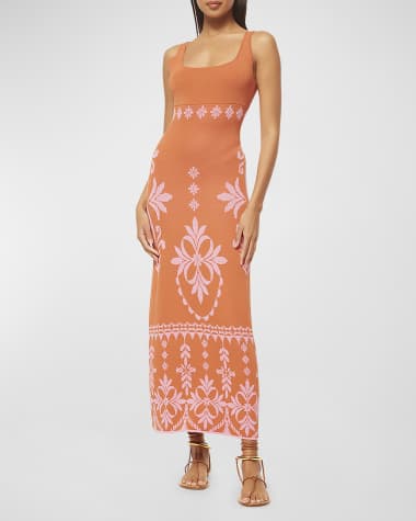 MISA Los Angeles Kalil Floral Knit Sleeveless Maxi Sheath Dress
