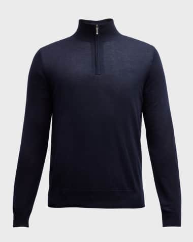 Neiman Marcus Men's Cashmere-Silk Quarter-Zip Sweater