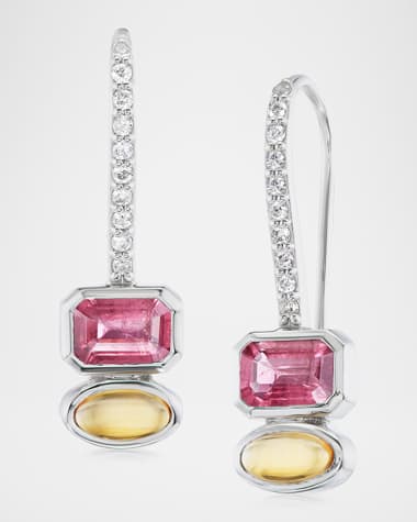Sheryl Lowe Pave Diamond, Pink Tourmaline, And Citrine Stone Drop Earrings