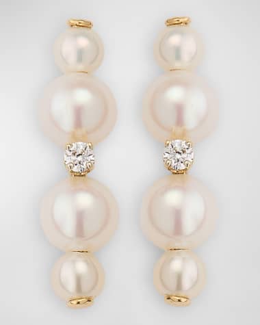 POPPY FINCH Duo Pearl & Diamond Bar Earrings
