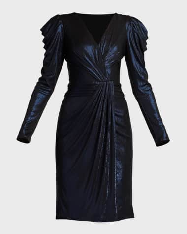 Tadashi Shoji Pleated Bodycon Metallic Jersey Dress