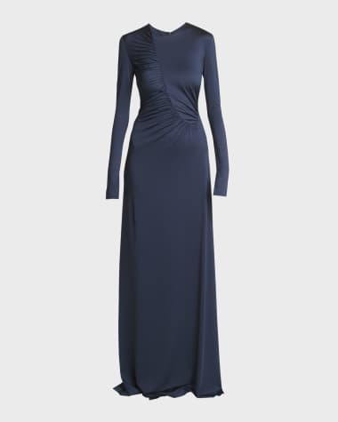 Victoria Beckham Ruched Detail Long-Sleeve Gown