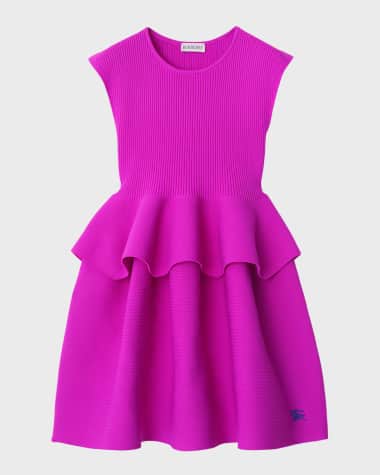Burberry Girl's Roslin Peplum Ribbed Dress, Size 4-14