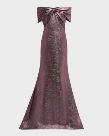 Rickie Freeman for Teri Jon Off-Shoulder Metallic Jacquard Mermaid Gown