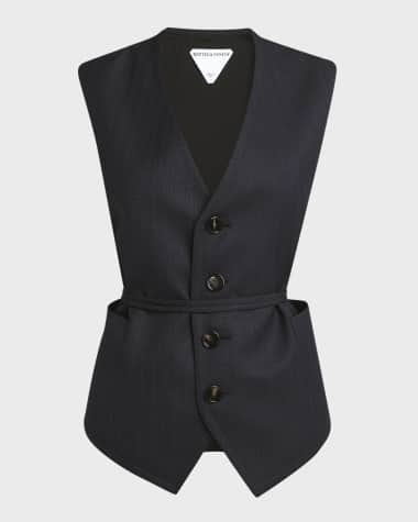 Bottega Veneta Subtle Striped Wool Gilet with Tie Waist