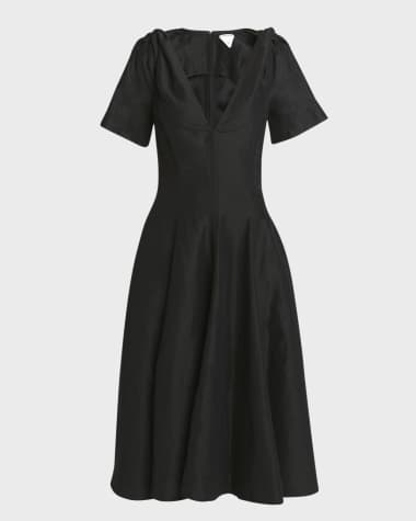 Bottega Veneta Fluid Linen Midi Dress with Twist Detail