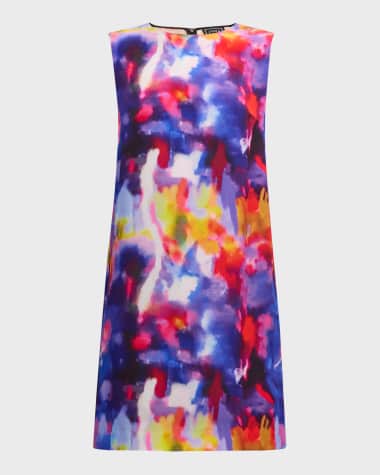 Jonathan Cohen Blur-Print Silk Sleeveless Mini Shift Dress