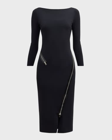 Chiara Boni La Petite Robe Bateau-Neck Zipper-Trim Bodycon Midi Dress