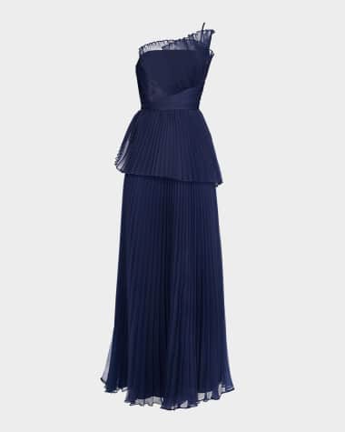 Theia Delphine Pleated Organza A-Line Gown