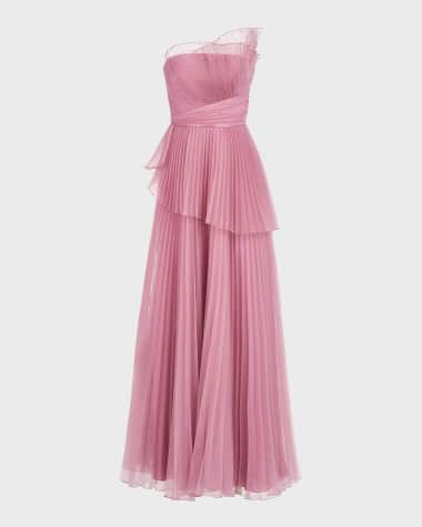 Theia Delphine Pleated Organza A-Line Gown