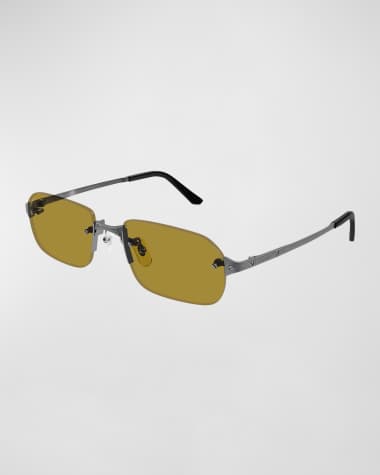 Cartier Men's Metal Rimless Rectangle Sunglasses