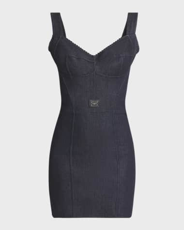 Dolce&Gabbana Logo Plaque Corset Denim Mini Dress