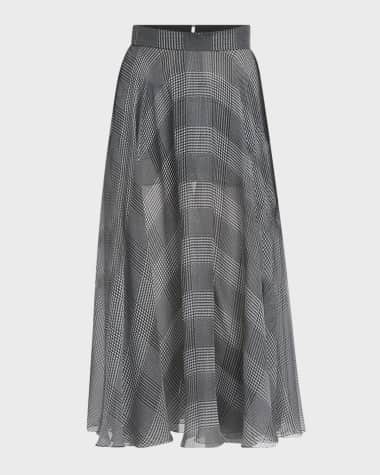 Dolce&Gabbana Houndstooth Check Silk Chiffon Longuette Skirt
