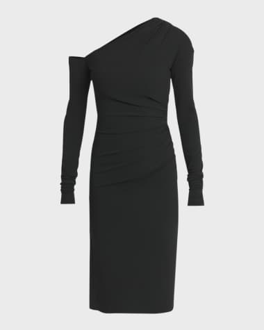 Dolce&Gabbana One-Shoulder Long-Sleeve Gathered Organza Midi Dress