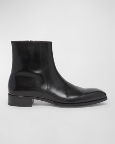 TOM FORD Men's Elkan Burnished Leather Zip Boots