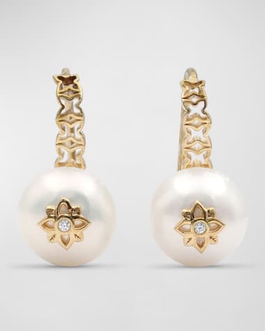 Stephen Dweck White Pearl and White Diamond French Wire Earrings in 18K Gold