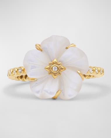 Stephen Dweck White Mother of Pearl and White Diamond Statement Ring in 18K Gold