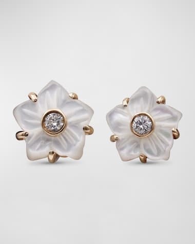 Stephen Dweck White Mother of Pearl and White Diamond Stud Earrings in 18K Gold