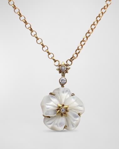 Stephen Dweck White Mother of Pearl and White Diamond Pendant Necklace in 18K Gold