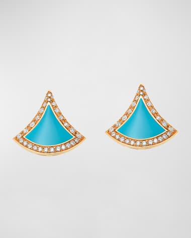 BVLGARI 18K Yellow Gold Divas' Dream Turquoise Pave Stud Earrings