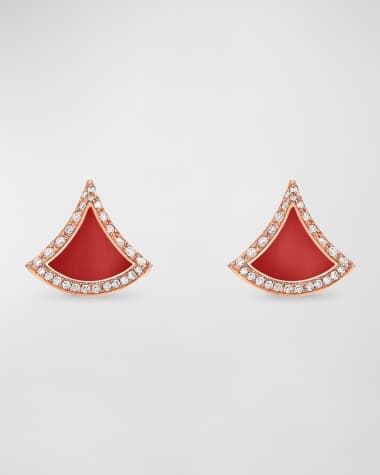 BVLGARI 18K Rose Gold Divas' Dream Carnelain Pave Stud Earrings