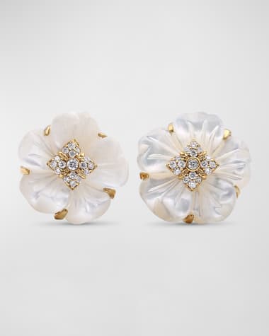 Stephen Dweck White Mother of Pearl and White Diamond Stud Earrings in 18K Gold
