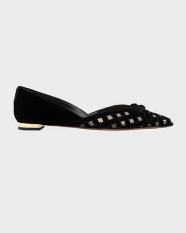 Aquazzura Romance Velvet Bow Ballerina Flats