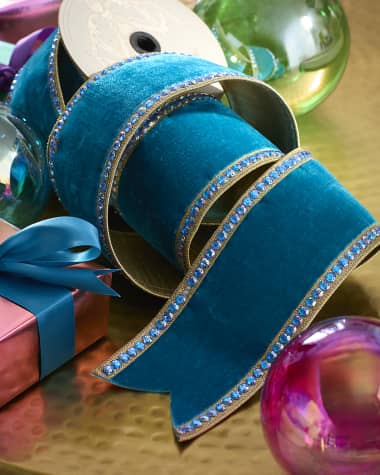 D. Stevens Velvet Teal Jewel Side Ribbon, 4"W x 5 Yards