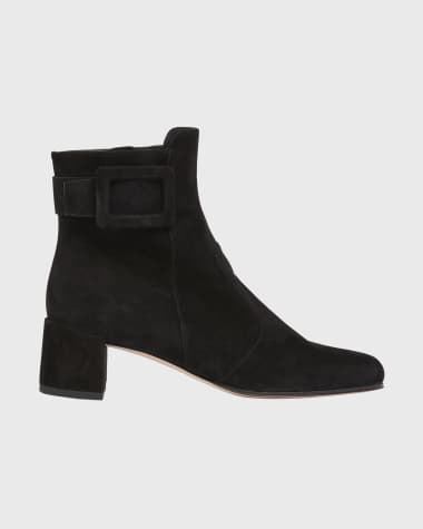 Roger Vivier Tres Vivier Suede Buckle Ankle Booties