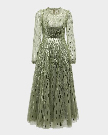 Needle & Thread Long-Sleeve Sequined Dash Ankle Gown
