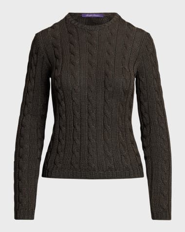 Ralph Lauren Collection Shiny Cable Silk Crewneck Sweater