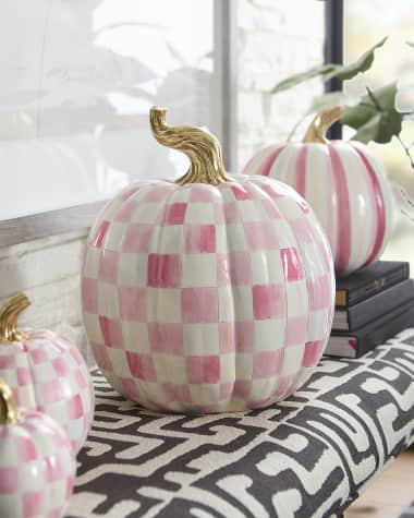 MacKenzie-Childs Bubblegum Pink Check Large Pumpkin, 17.3"